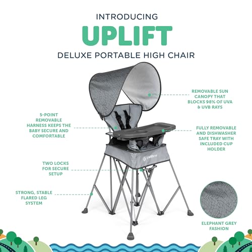 Baby Delight Go with Me Uplift Deluxe Portable High Chair | Travel High Chair | Sun Canopy | Indoor and Outdoor | Elephant Grey - Thumbnail 3