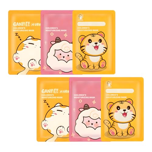 6 PCS Mascarillas Faciales Hidratación Profunda Mascarillas Faciales para Niñas Máscara de Animal Linda Apto para Todo Tipo de Piel Se Puede Utilizar Como Regalo (Gato Oveja Tigre)