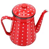 Veemoon Emaillierte Kaffeekanne 15L Schmalhalsig Rotem Punkt Kaltwasserkessel Haushalts Teekessel aus Robustem Emaille mit Großem Ausguss für Küche und Camping