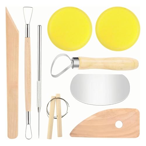 LINPHCEY 9PCS Clay Sculpting Tool Set - Easy to Use Trimming and Carving Tools with Sturdy Wooden Handles Perfect for Polymer Clay, Air Dry Clay, and More