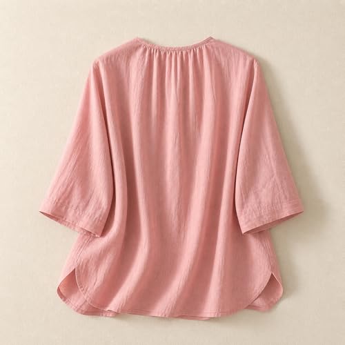 Image of RIEKA Womens Tunic Top with Floral Embroidery V Neck 3 /4 Sleeve Relaxed Fit Casual Ethnic Fusion Top Lightweight Sheer Fabric Everyday Wear for Women