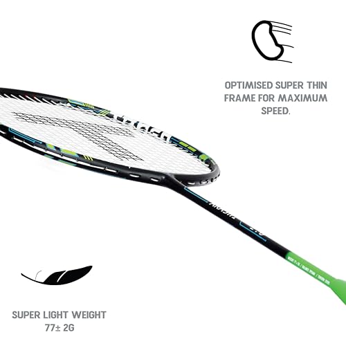 Image of TANSO Arashi 2.0 Full Graphite Ultra Light Weight Carbon Fibre Strung Badminton Racket with Free Full Racquet Cover (77 Grams, 32 Lbs Tension, Strung with Premium Strings) (Green)