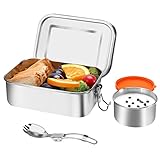 Brotdose | 800ML Auslaufsichere Lunchbox aus Edelstahl ist BPA-frei | Brotdose Kinder mit Fächern | Bento Box für Mädchen Jungen Erwachsene Schüler. Abnehmbares Fach. Picknick Bergsteigen Wandern Camp