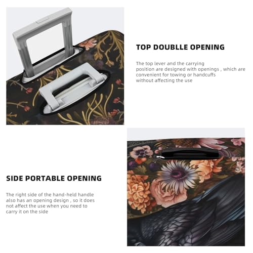 Travel Luggage Covers,Small Elegant Raven Surrounded By Flowers Thicker Elastic Suitcase Cover Dustproof Baggage Cover Scratch-Resistant Suitcase Cover Protector Fit 22-24 Inch Luggage Medium3