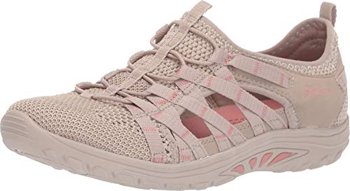 Skechers Women's Reggae Fest-NEAP-Webbing Trimmed Knit Fisherman Oxford Flat, Taupe, 5 M US