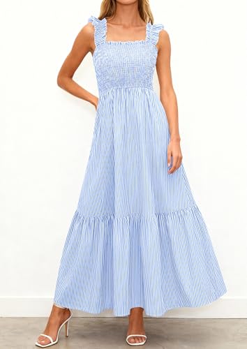 Image of PRETTYGARDEN Women's Summer Dress Casual Ruffle Strap Gingham Midi Sundress