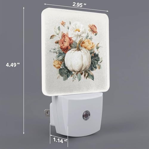 Image of Pumpkins Fall Floral Night Light 2-Pack, Love Heart Auto Sensor LED Plug-in Nightlights Set of 2 for Bedroom Bathroom