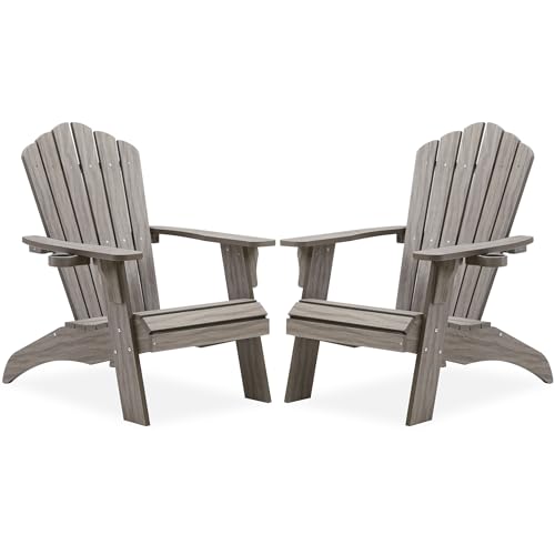 Image of Psilvam Adirondack Chairs Set of 2 with Cup Holder, Light Gray