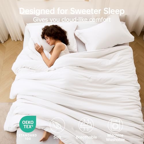 Image of MUXHOMO Full Comforter Sets, All Season Ultra Soft Down Alternative Bedding - 3 Piece Lightweight Bed Set Includes 1 Comforter (82 inchx86 inch) and 2 Pillow Shams (20 inchx26 inch), Wihte