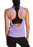 Mippo Open Back Workout Tops Yoga Shirts Athletic Shirts Tennis Muscle Tank Workout Tank Tops for Women Loose Fit Purple M