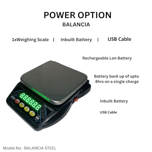 Image of 10Kg Counter Weight Machine Digital Food Scale With Stainless Steel Top, Rechargeable Betteries & USB Cable Included Perfect for Home Kitchen & Shops (Black)