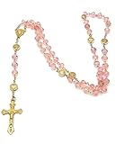 WINXMIN Collar de Rosario de Misterio,Joyería Acero Inoxidable cristal rosa luz granos, rosarios religiosos mujer,Jesús Cristo Crucifijo Cruz Rosario Vintage Oración