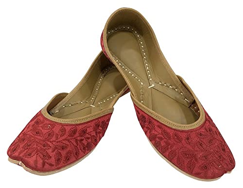 Red Bridal Flats Wedding Shoes Indian Punjabi Jutti for Women Mojari Designer Juti3