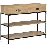 HOMCOM Mesa Consola con 2 Cajones,2 cm Roble