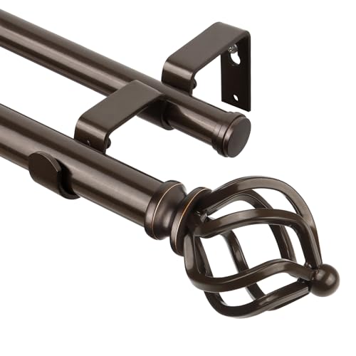 KAMANINA Bronze Double Curtain Pole Extendable Curtain Poles 132-182 cm