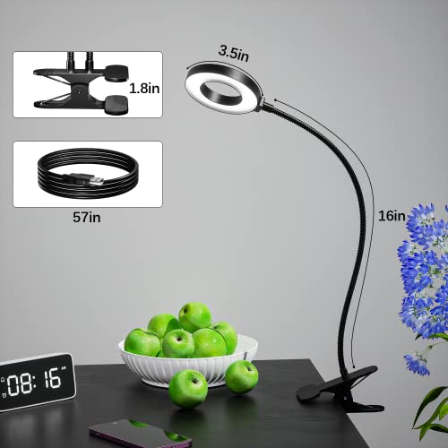 Juhefa Clip On Light, Usb Powered Led Desk Lamp With Gooseneck For Reading In Bed, Headboard, Office, Makeup, 10-Level Dimmable, 3 Colors Changable (With Adapter) #TOP4