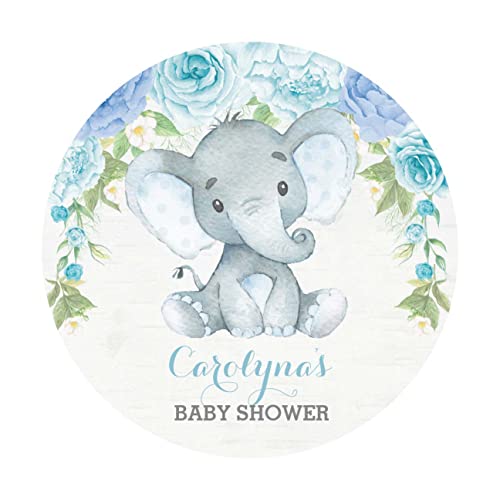 Boy Elephant Blue Rose Peony Baby Shower Favors Classic Round Sticker Custom adecuado para su uso en caja regalo|baby shower|bolsas para chuches|boda|etiquetas comunion Cover