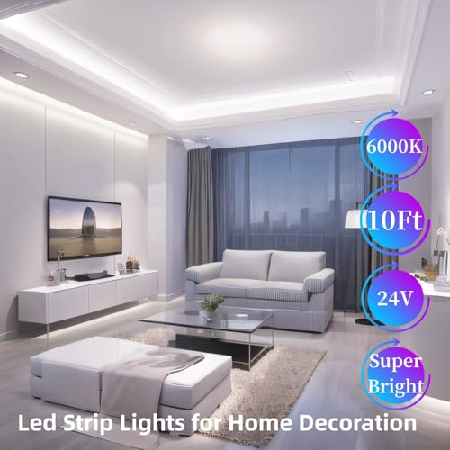 Image of Under Cabinet Lighting Kit Small Led Strip Lights 10 ft White, Dimmable Flexible LED Lights Strip, 180 Leds, Super Bright LED Tape Rope Lights for for Kitchen Cabinets, Shelf, Desk, Counter