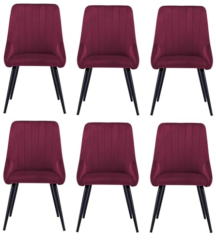 Image of Finch Fox Morris Velvet Dining Chair for Living Room, Bedroom, Home Office with Black Metal Legs in Dark Pink Color (Set of 6)