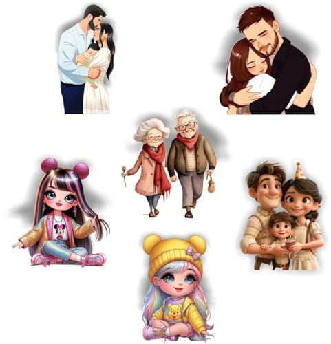 Image of Jwalpa Collection Decorative Wood Fridge Magnets Set of 6 - Cute Family, Couple, Kids Artwork for Home Decor, Refrigerator, Locker, Office,Kitchen, Washing Machine,Study Table(Design 04)