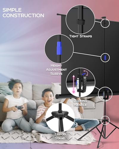 Image of PropVue Projector Screen with Stand 84 inch - Indoor & Outdoor Projection Screen for Movie or Office Presentation - 16:9 HD Premium Wrinkle-Free Tripod Screen for Projector with Carry Bag & Tight Strap