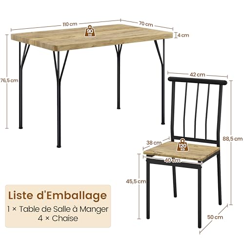 Yaheetech Ensemble Table à Manger et 4 Chaises avec Dossier Brun et Noir – vue 3