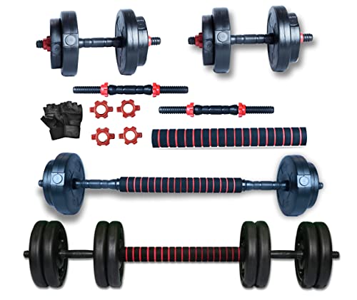 Image of 3 in 1 gym combo Adjustable dumbbells set,14 inch Dumbbell rod,15.5 inch Connector 10 mm Eva Foam, Star Nuts kit for home gym Workout. (8 KG, Add Gloves)