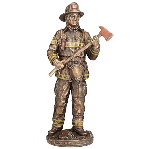 Escultura Resina Bombero 31 cm Acabado Bronce