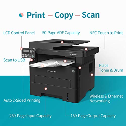 All in One Laser Printer Scanner Copier with ADF, Wireless Multifunction Black and White Laser Printer, Auto Duplex Printing Pantum M7102DW (W5U61A)