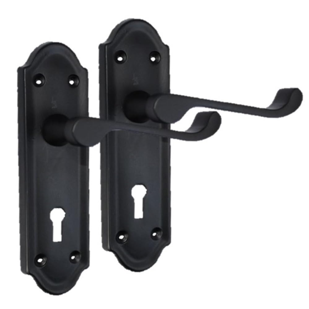 Epsom Door Handle Victorian Straight Black Lever Lock Set – Backplate Design – Includes 3-Lever Mortice Sash Mechanism – 1 Pair