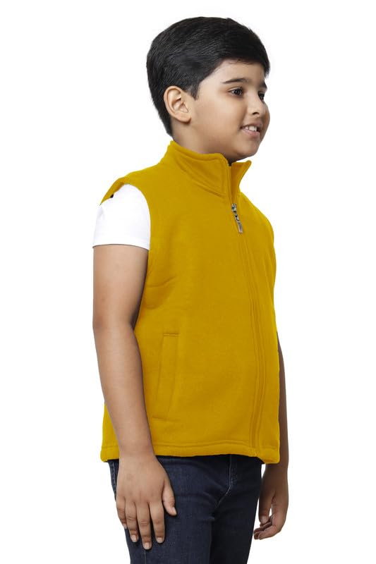 Image of IndiWeaves Boys Solid Fleece Warm Sleeveless Jackets for Winters (Pack of 2) Grey::Yellow