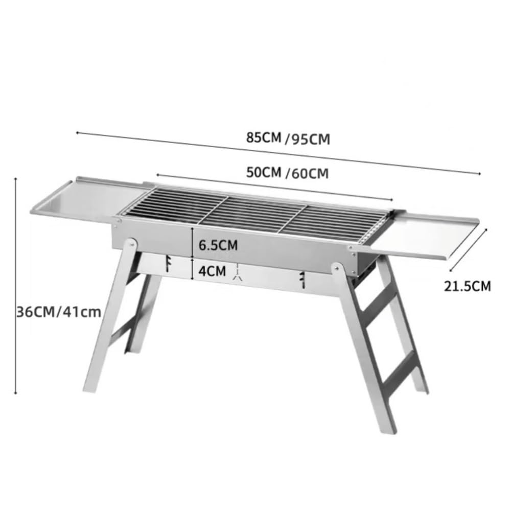 Parrilla portátil de acero inoxidable para camping – Parrilla Cact Chal para uso al aire libre y doméstico (cuadrado plegable 60 x 21,8 x 7,1 cm)