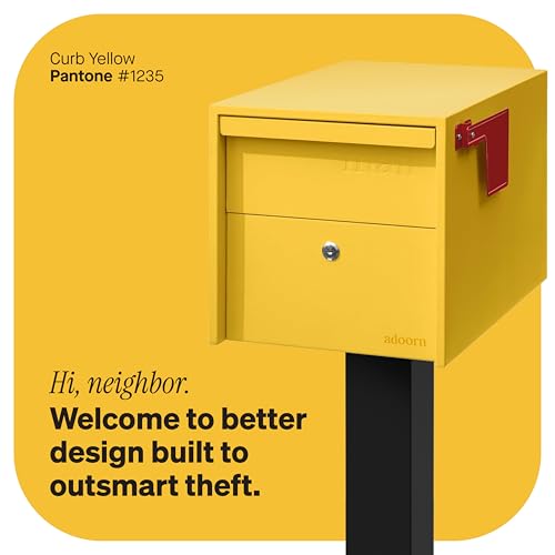 Image of Adoorn Lockable Post Mount Mailboxes for Outside - Small Anti-Theft Locking Mailbox for Packages and Letters - Weatherproof Construction - Durable Steel - 12 inch H x 12 inch W x 18.5 inch D - Yellow