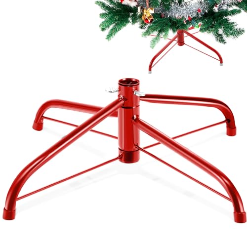 Roowest Folding Christmas Tree Stand Artificial Xmas Tree Base Holder Replacement Metal Tree Base for Artificial Christmas Tree(Red, 16 Inch)