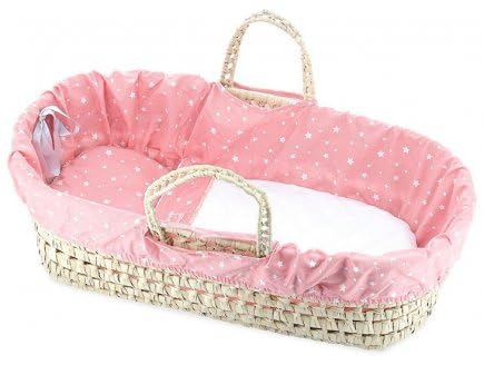 Grand couffin Poupee 36 a 50 cm avec Oreiller et Couverture - Corail Motifs Etoiles, Palme Tresse -...