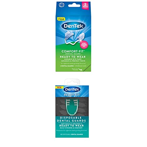 DenTek , Comfort-Fit Dental Guard for Nighttime Teeth Grinding, 2 Count (Packaging May Vary) with DenTek ReadyFit Disposable Dental Guards BPA Latex Free, 12 Count