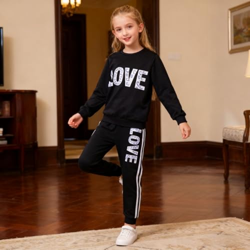 Image of Tween Girl's Letter Print Top + Jogger Pants 2 Piece Outfit Set Kids Clothing, Sizes 6-14 Years