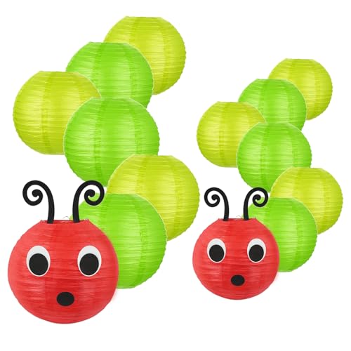 Image of LYART 14 Pcs Hungry Caterpillar Paper Lanterns Decoration for School Classroom Birthday Party and Caterpillar Theme Party Ceiling Hanging Decor, with Eyes Mouth Feelers Glue Point (14Pcs Green)