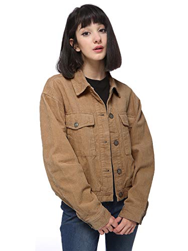 Anna-Kaci Teenage Women Vintage Pockets Button Down Corduroy Jacket Coat, Yellow, Small