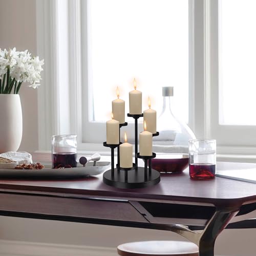 yucanucax 6arms Tea Candle Holder Tray, Metal Black Candlestick Holder, Candle Holders Set of 6 padk Tea Candle Light, for Dining Room, Table Centerpiece Decor,Decorative Tray&hellip;