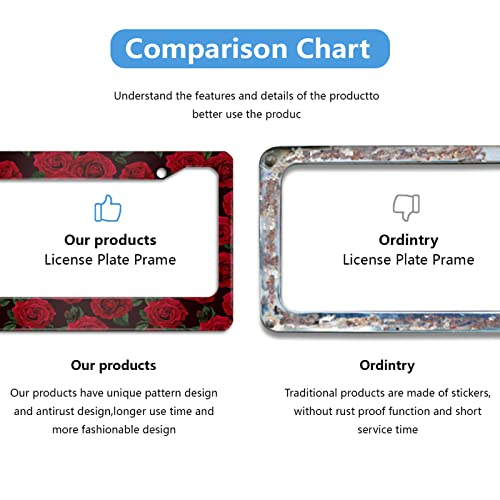 Red Rose Flower License Plate Frames 2 Pack 2 Holes Aluminum License Plate Cover With 2 Pcs Car Coasters And Screw And Black Screw Caps For Girl Women Men Gifts #TOP2