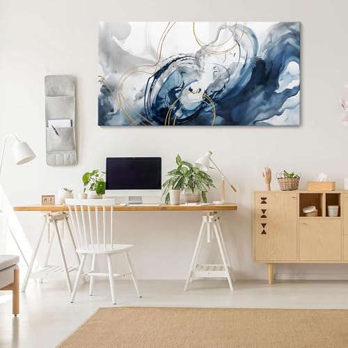 Image of Mofutinpo Blue Abstract Wall Art Modern Canvas Art Wall Decor Artwork For Walls Living Room Large Painting Office Pictures For Wall Navy Gold Contempor Decorations For Bedroom Size 20x40