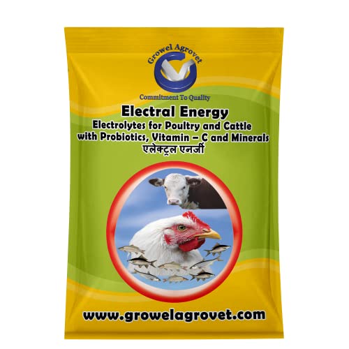 Growel Electral Powder – Electrolytes with Vitamins, Minerals and Probiotics for Poultry, Cattle, Horses, Pigs, Goats, Sheep, Pigeons, and Birds – 500 gm.