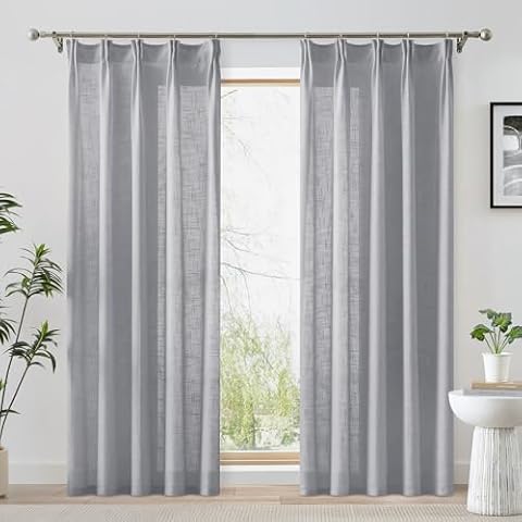 Fmfunctex Grey Pencil Pleat Sheer Curtains Cover