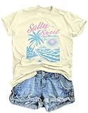Salty Beach Oversized Shirt Women Hawaiian Beach Shirts Sunshine Graphic Tee Summer Vacation Tees Tops