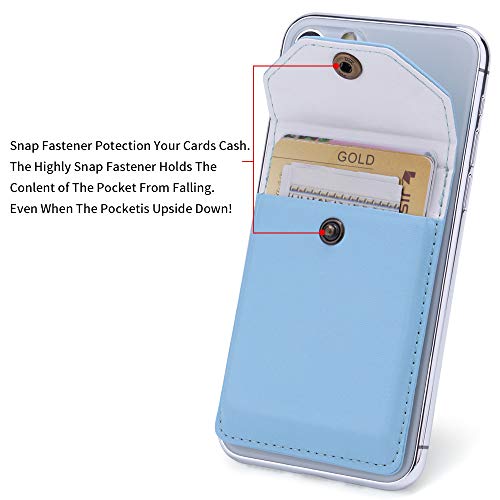Yunce Self Adhesive Cell Phone Leather Wallet, Stick On Card Holder Fits Most Cell Phones & Cases, Credit Card Holder Pocket Wallet For Men Women - Rfid Blocking Sleeve Covers [Light Blue] #TOP4