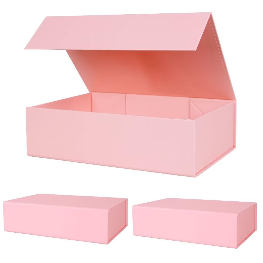 Aimyoo Pink Collapsible Gift Box with Magnetic Closure Lids 10.5x7x3 in, Bridesmaid Groomsman Proposal Boxes, Rectangle Storage Box 3 Pack — image 1