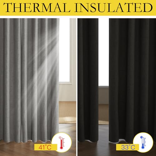 NICETOWN Grizzle Gray Vintage Linen 100% Blackout Curtains for Living Room, Thermal Insulated Curtains 95" Long, Noise Reducing Window Treatment Drapes for Bedroom, 52" Wide Per Panel, Set of 2 - image 3