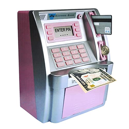 Pink ATM Savings Bank, Mini Kids ATM Savings Bank for Real Money, ATM Machine Saving Bank for Kids Girls Birthday Children ATM Bank Practical Operational Educational Toys