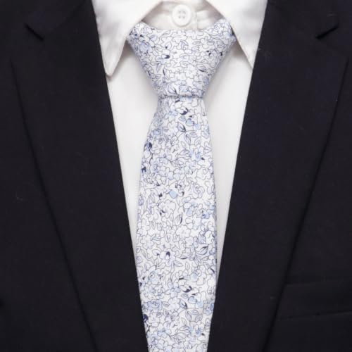Image of Cotton Floral Ties for Men 2.76 inch Men's Skinny Tie Linen Flower Printed Neck Tie for Wedding Dating Party